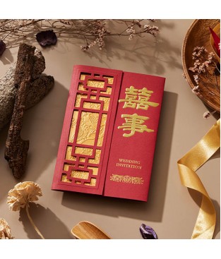 一幅畫、一杯茶、一首詩 ▸ 經典中式簍空燙金款囍帖 A7502