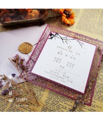 窗櫺雷射雕刻喜帖-紫紅色L12008
